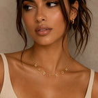 Model wearing Aura Jewellery personalized zircon letter necklace
